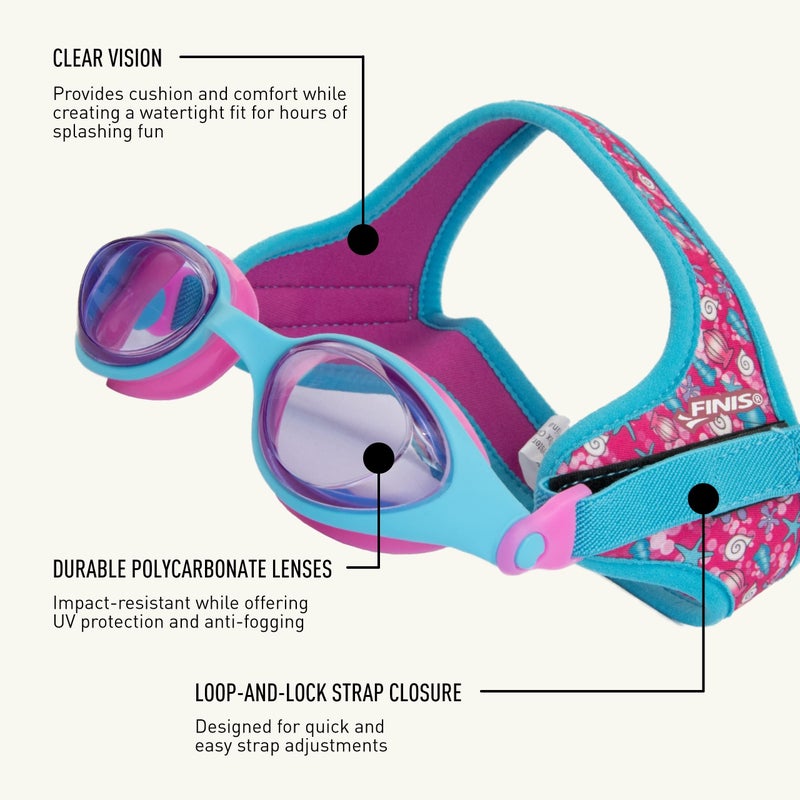 FINIS DragonFly Kids Swim Goggles - Ages 3-8 - UV Protection - Floating Neoprene Strap - Soft Silicone Fit - Shell - Image 4