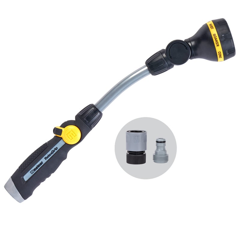 Melnor 65173AMZ RelaxGrip 8 Pattern 16" Pivoting Wand Bundle, Metal, Black, Yellow - Image 1