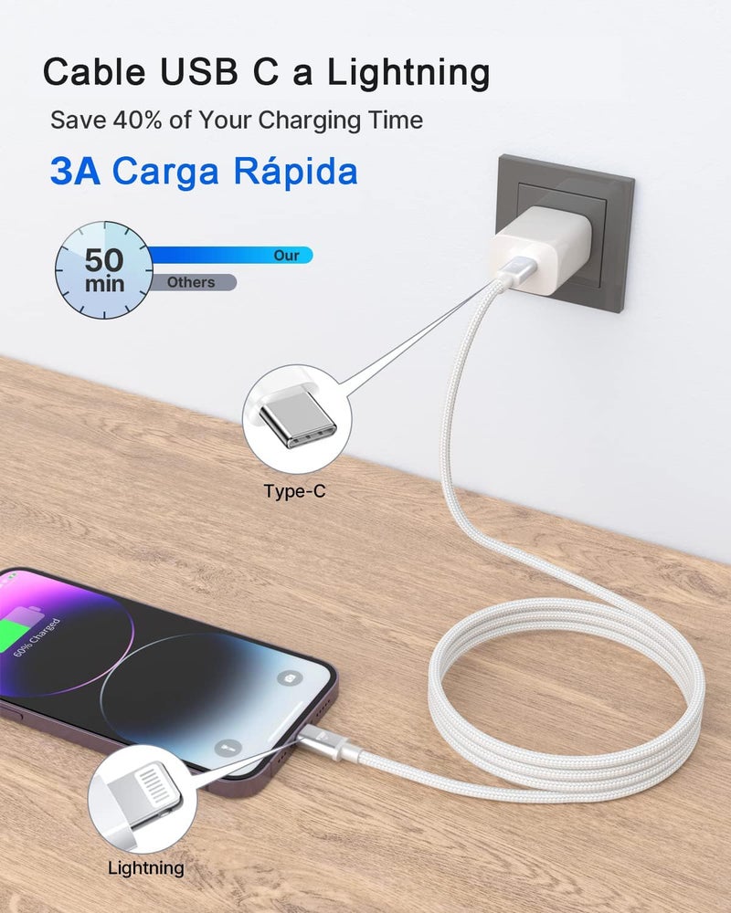 Aioneus Long USB C to Lightning Cable 3M, iPhone Charger Cable MFi Certified Type C to iPhone Charging Fast Charging Cord Compatible with iPhone 11 12 13 14 Pro Max X XS XR 8 7 6 Plus iPad - Image 4