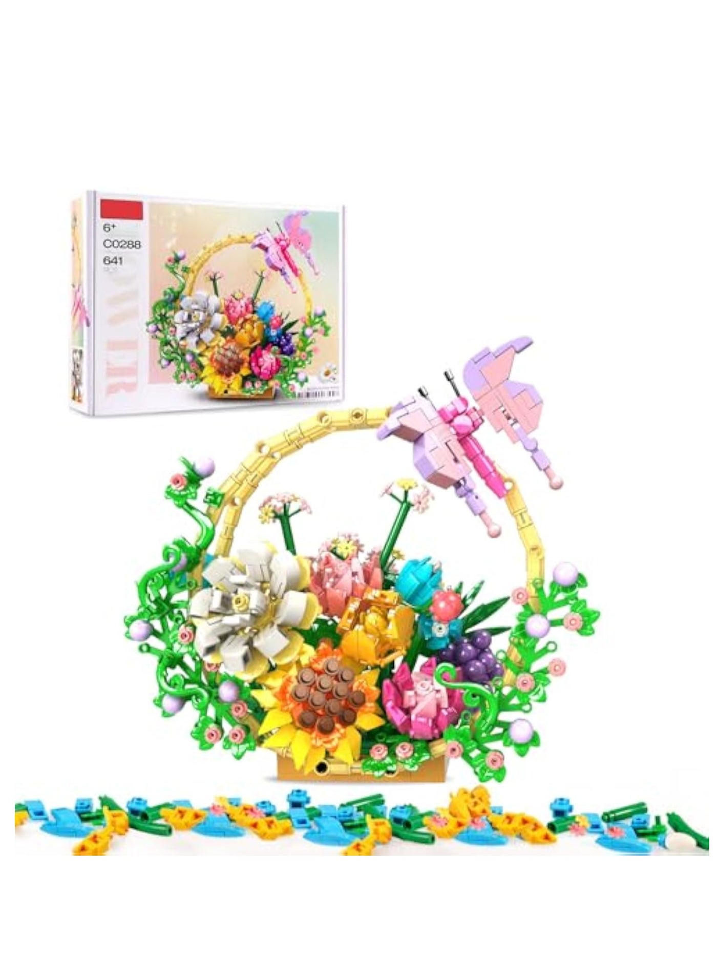 Flower Bouquet Building Set, Artificial Flowers Bonsai Basket Building, Artificial Faux Flowers Building, Flowers Botanical Collection Building Kit, Gift for Christmas Valentines Mother’s Day