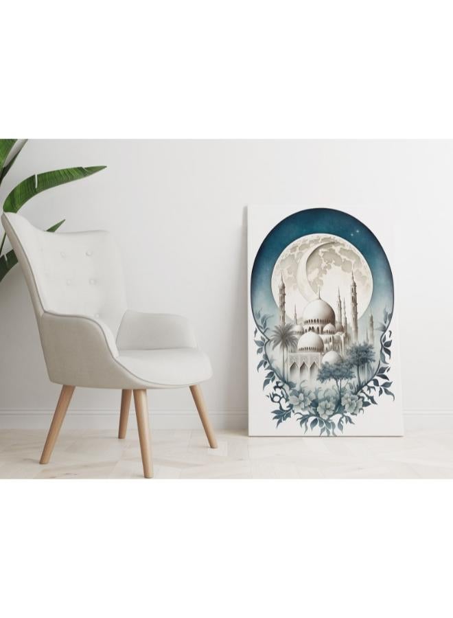 هوم جاليري لوحة فنية جدايرة على شكل أجواء مسجد في المنتصف مع خلفية أركاديا بيضاء - Image 3