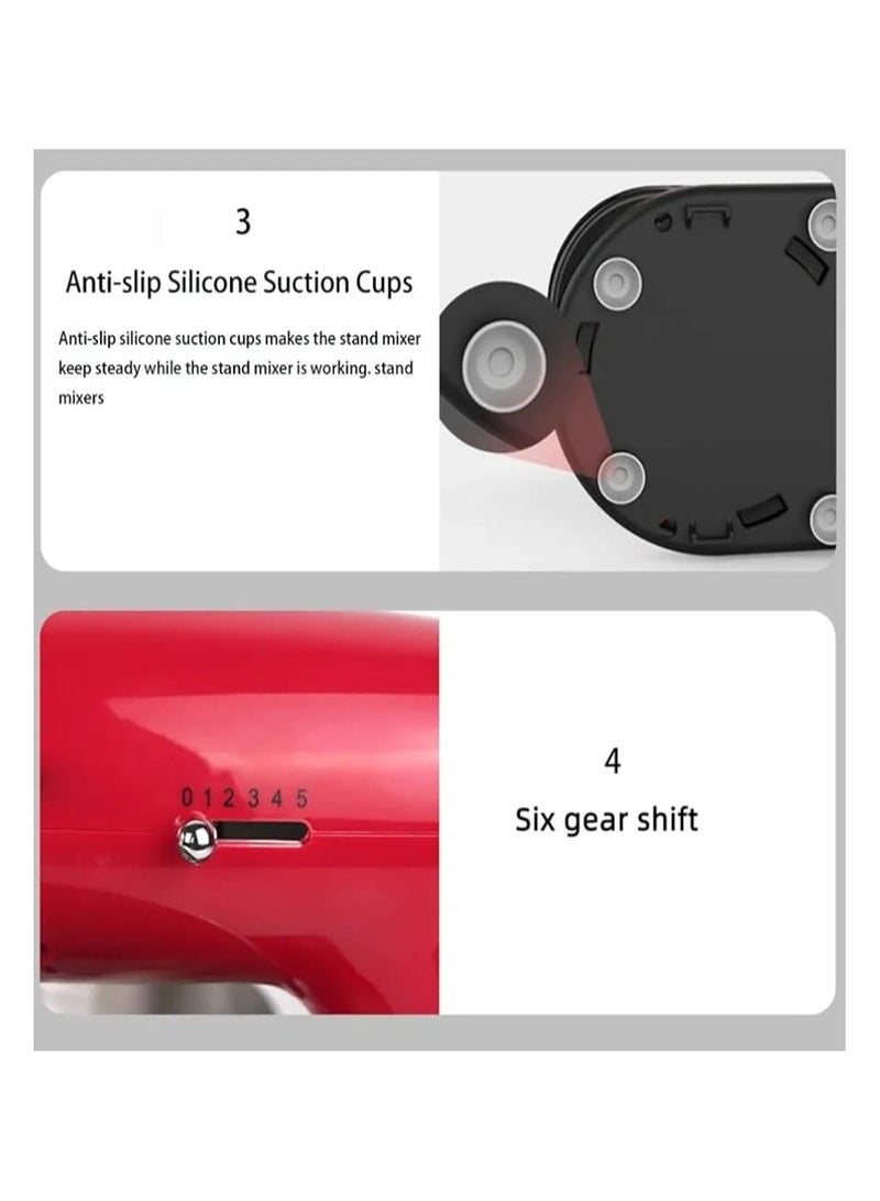 Dessini Regina 800W Stand Mixer with 3.5L Stainless Steel Bowl – 5 Speed Settings, Beaters & Dough Hooks – Tilt-Head Electric Cake & Dough Mixer for Baking, Mixing & Kneading – Red - Image 2