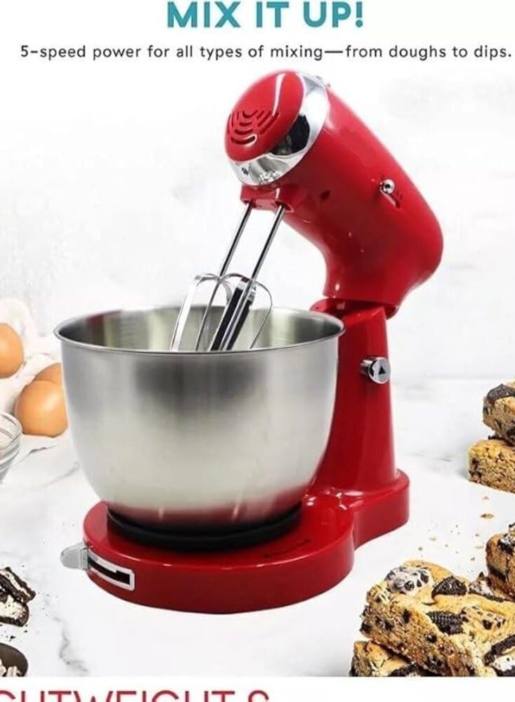 Dessini Regina 800W Stand Mixer with 3.5L Stainless Steel Bowl – 5 Speed Settings, Beaters & Dough Hooks – Tilt-Head Electric Cake & Dough Mixer for Baking, Mixing & Kneading – Red - Image 5