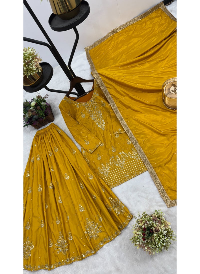 Super Asian Designer Palazo Set with Embroidery, Sequence & Riveted Moti Work | Fully Stitched  - Image 5