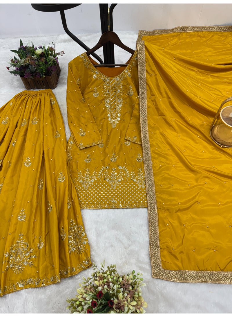 Super Asian Designer Palazo Set with Embroidery, Sequence & Riveted Moti Work | Fully Stitched  - Image 3