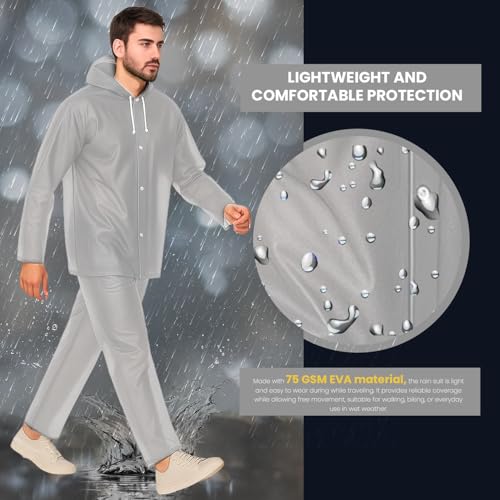 HACER EVA Rainsuit Set 75 GSM with Adjustable Hood Full Sleeves Lightweight Raincoat with Pants Water Resistant Outdoor Travel Rainwear Men & Women for Camping Trekking Hiking (Pack of 1, Grey) - Image 4
