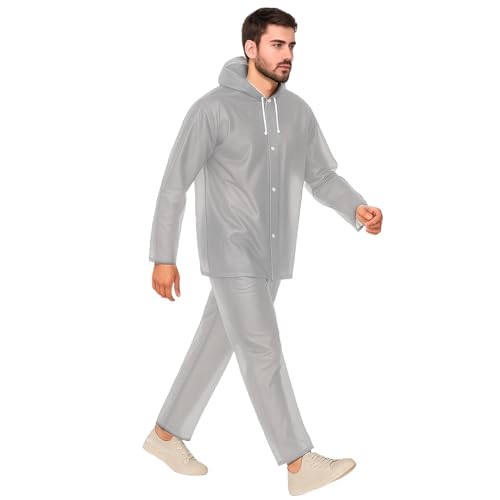 HACER EVA Rainsuit Set 75 GSM with Adjustable Hood Full Sleeves Lightweight Raincoat with Pants Water Resistant Outdoor Travel Rainwear Men & Women for Camping Trekking Hiking (Pack of 1, Grey) - Image 2