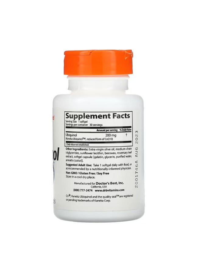 دكتورز بست Ubiquinol with Kaneka 200 mg 30 Softgels - Image 2