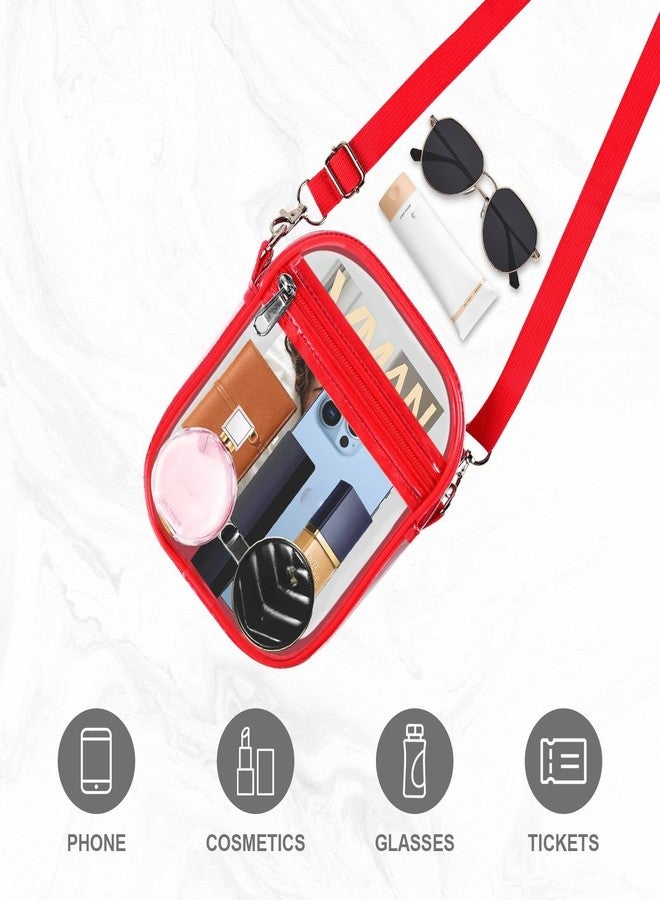 Fibrdoo Clear Crossbody Purse Bag, Clear Bag Stadium Approved with Front Pocket for Concerts Sports Festivals (Red-small) - Image 4
