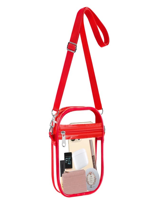Fibrdoo Clear Crossbody Purse Bag, Clear Bag Stadium Approved with Front Pocket for Concerts Sports Festivals (Red-small) - Image 1