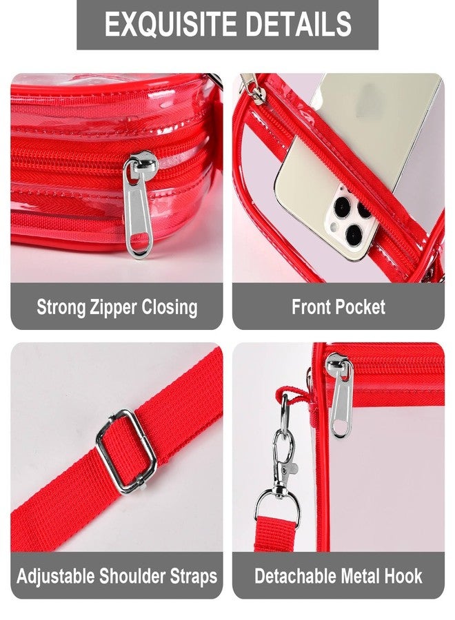 Fibrdoo Clear Crossbody Purse Bag, Clear Bag Stadium Approved with Front Pocket for Concerts Sports Festivals (Red-small) - Image 3