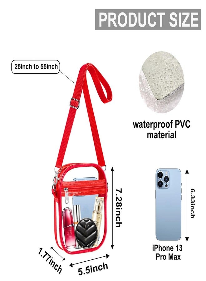 Fibrdoo Clear Crossbody Purse Bag, Clear Bag Stadium Approved with Front Pocket for Concerts Sports Festivals (Red-small) - Image 2