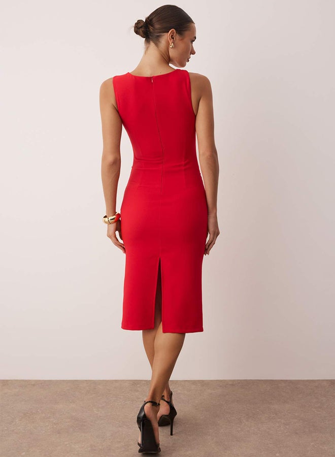 trendyol Red Accessory Detailed Midi Woven Dress - Image 4