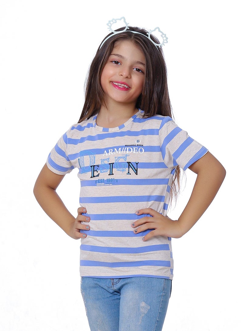 بيبو تيشيرت بناتي مطبوع نص كم_ازرق سماوي - Image 1