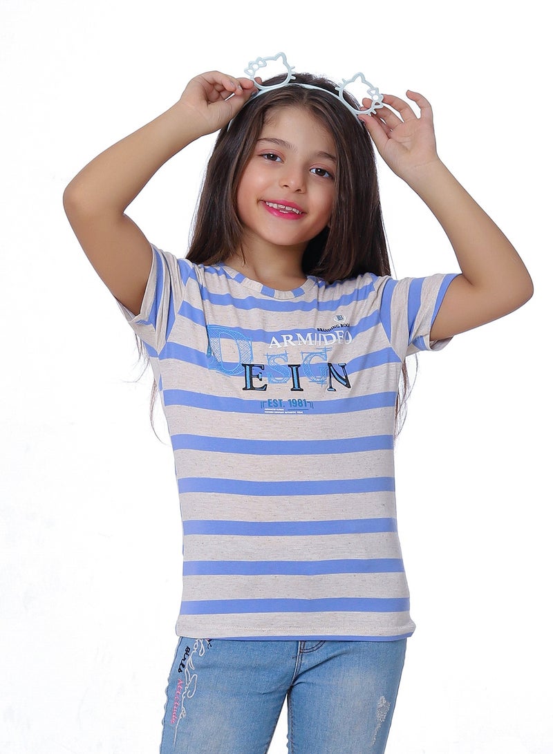 بيبو تيشيرت بناتي مطبوع نص كم_ازرق سماوي - Image 2