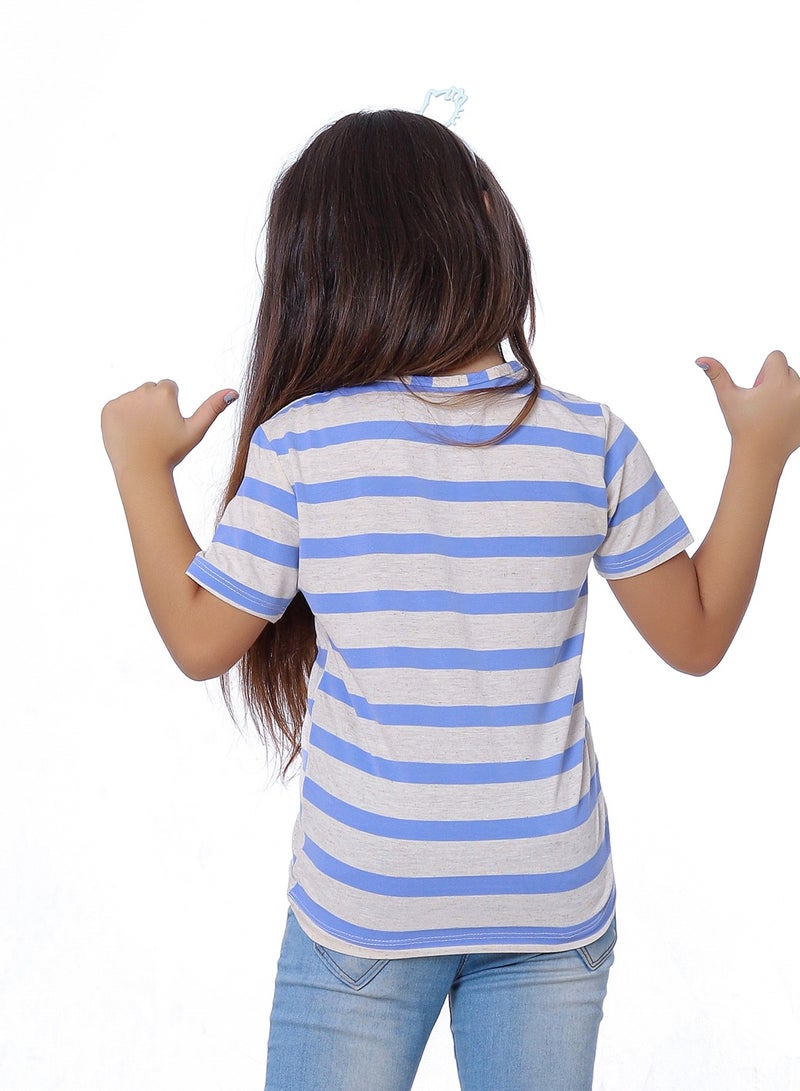 بيبو تيشيرت بناتي مطبوع نص كم_ازرق سماوي - Image 4