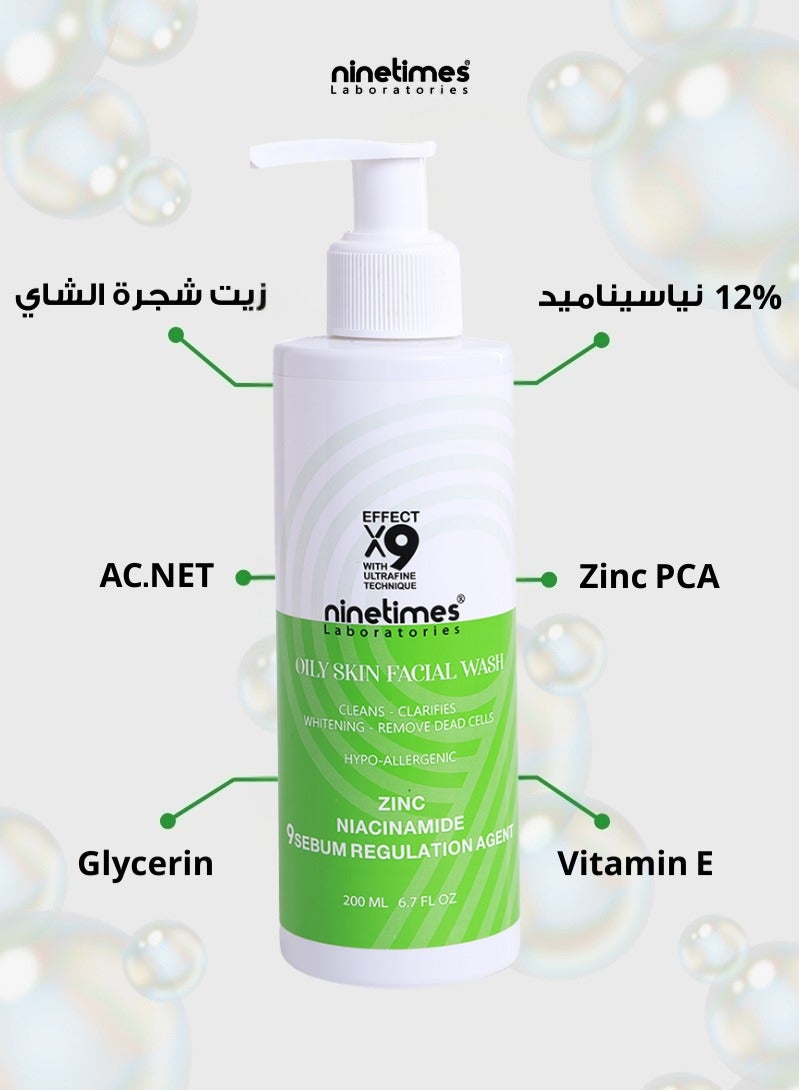 ninetimes Niacinamide facial wash Cleanser For Oily Skin 200ml - Image 3