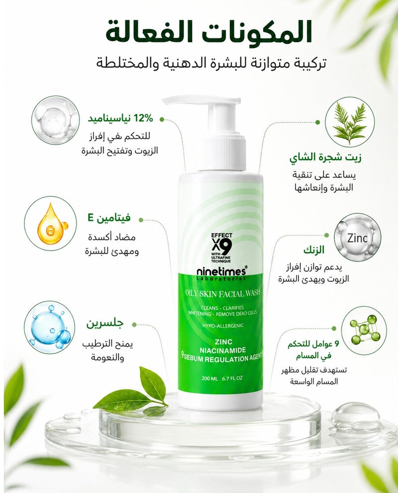 ناين تايمز  غسول النياسيناميد للبشرة الدهنية 200 مل - Image 3