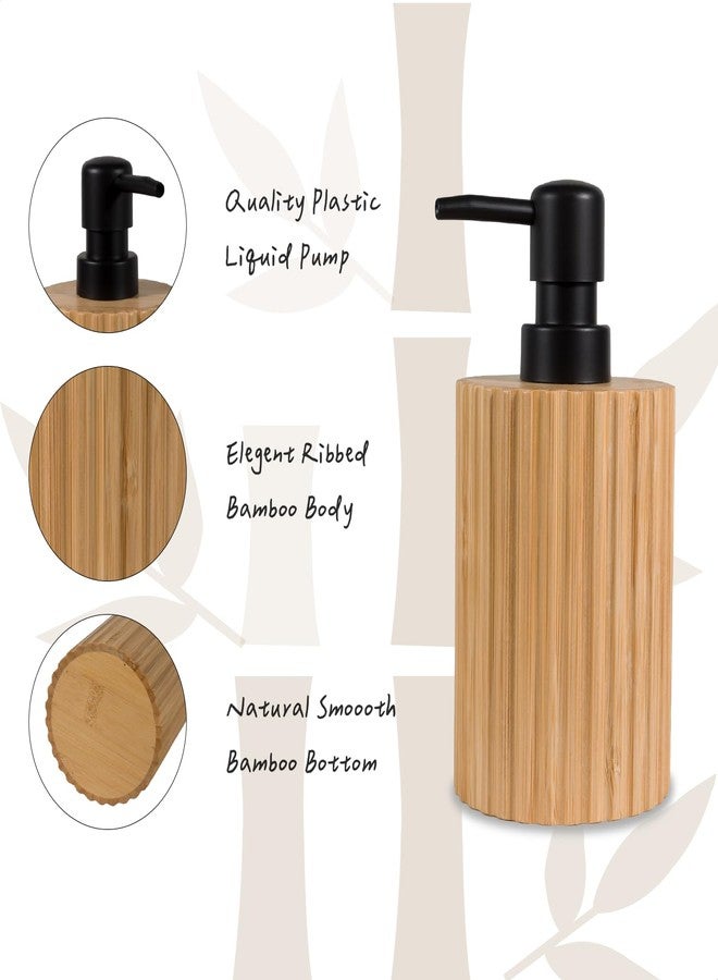 ABBI NIMO Elegant Boho Ribbed Bamboo Soap Dispenser, 7 oz Refillable Farmhouse Lotion Dispenser for Bathroom or Kitchen, Natural Crafted Countertop Accessory - Image 2