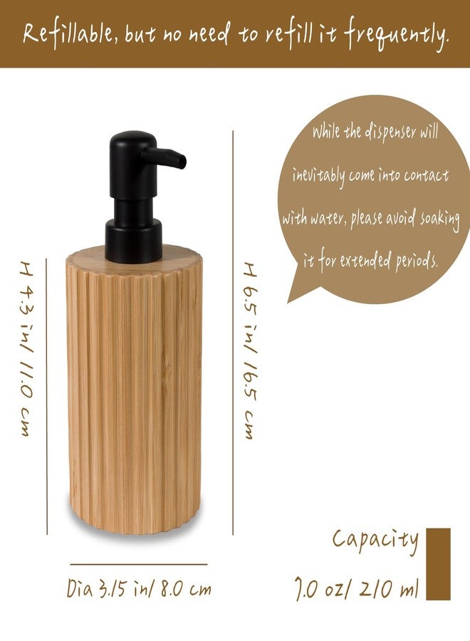 ABBI NIMO Elegant Boho Ribbed Bamboo Soap Dispenser, 7 oz Refillable Farmhouse Lotion Dispenser for Bathroom or Kitchen, Natural Crafted Countertop Accessory - Image 4