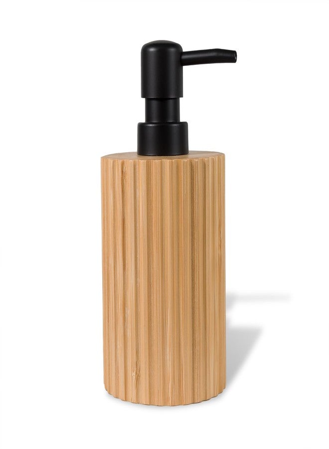 ABBI NIMO Elegant Boho Ribbed Bamboo Soap Dispenser, 7 oz Refillable Farmhouse Lotion Dispenser for Bathroom or Kitchen, Natural Crafted Countertop Accessory - Image 1