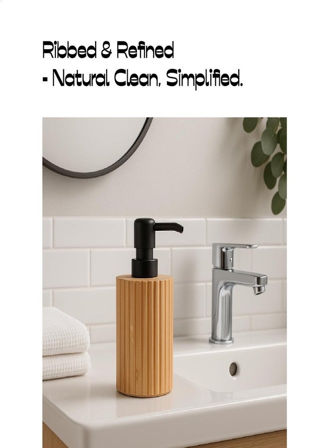 ABBI NIMO Elegant Boho Ribbed Bamboo Soap Dispenser, 7 oz Refillable Farmhouse Lotion Dispenser for Bathroom or Kitchen, Natural Crafted Countertop Accessory - Image 5