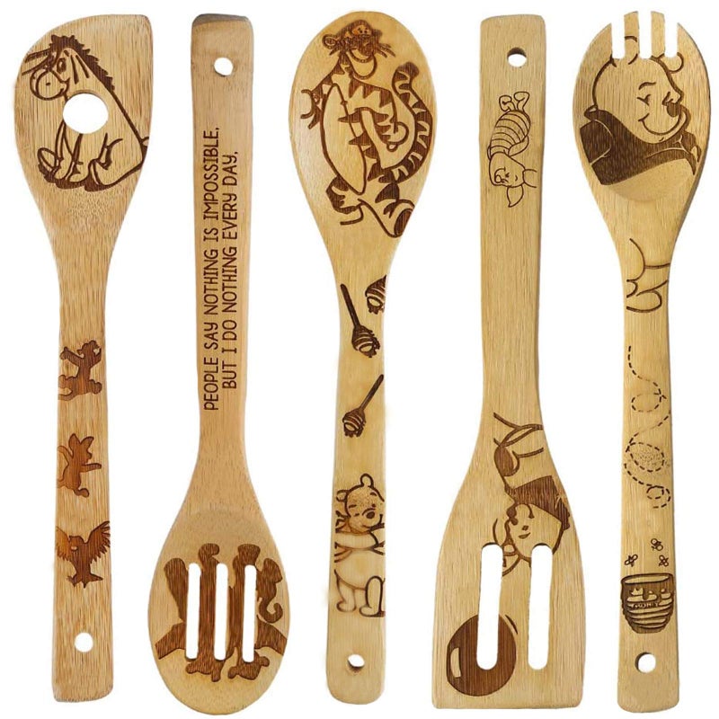 FUTERLY 5 Pcs Cartoon Wooden Spoons For Cooking Winnie The Bear Kitchen Accessories Cute Tiger Spatula For Kitchen Decor Winnie Bear Kitchen Stuff Winnie Bear Gifts For Women - Image 1