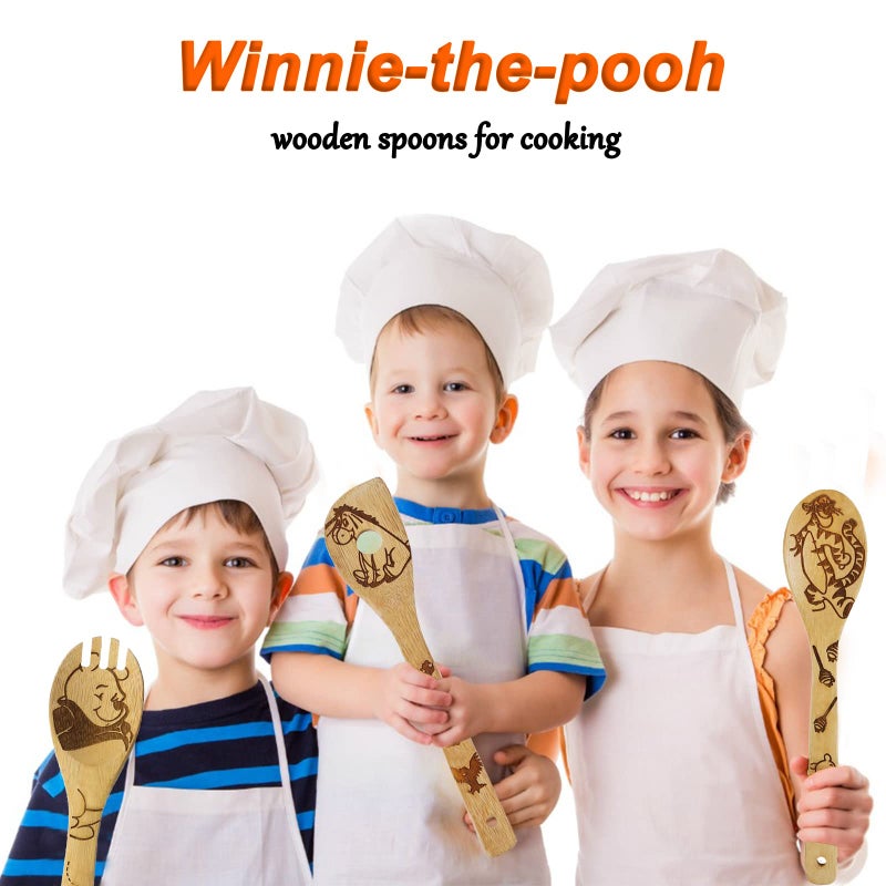 FUTERLY 5 Pcs Cartoon Wooden Spoons For Cooking Winnie The Bear Kitchen Accessories Cute Tiger Spatula For Kitchen Decor Winnie Bear Kitchen Stuff Winnie Bear Gifts For Women - Image 2