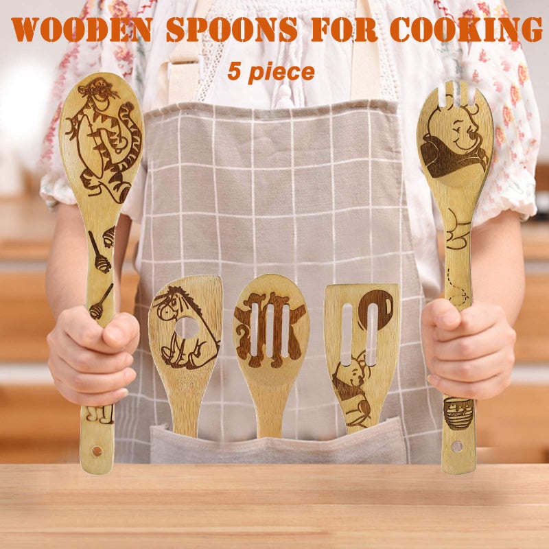 FUTERLY 5 Pcs Cartoon Wooden Spoons For Cooking Winnie The Bear Kitchen Accessories Cute Tiger Spatula For Kitchen Decor Winnie Bear Kitchen Stuff Winnie Bear Gifts For Women - Image 5