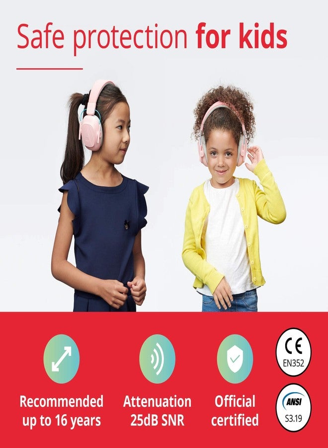 ألبين سماعات أذن Alpine Muffy Kids - حماية سمعية - معتمدة من CE وANSI - قابلة للتعديل للأعمار من 3 إلى 16 عامًا - سماعات رأس عازلة للضوضاء - خفض الصوت بمقدار 25 ديسيبل - مثالية للحماية ومساعدة التركيز - وردي - Image 2