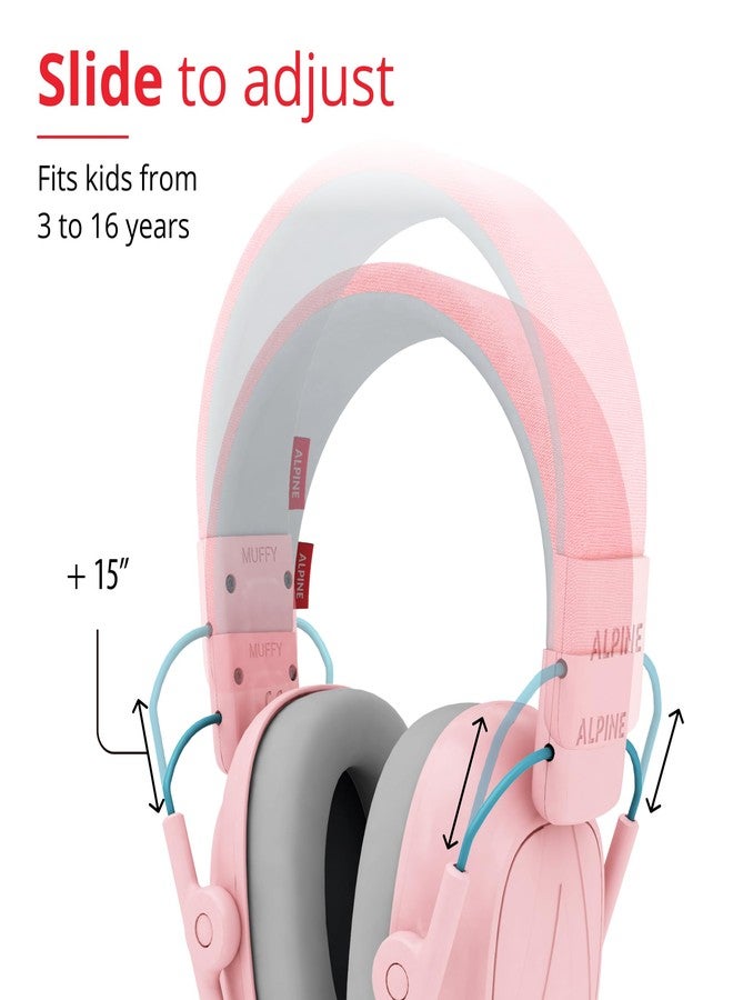 ألبين سماعات أذن Alpine Muffy Kids - حماية سمعية - معتمدة من CE وANSI - قابلة للتعديل للأعمار من 3 إلى 16 عامًا - سماعات رأس عازلة للضوضاء - خفض الصوت بمقدار 25 ديسيبل - مثالية للحماية ومساعدة التركيز - وردي - Image 3