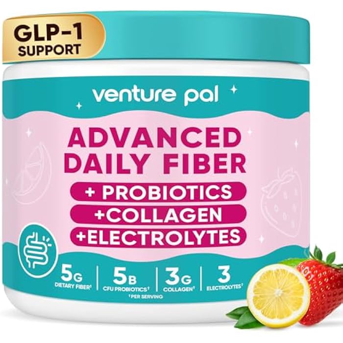 Venture Pal 6-in-1 Daily Prebiotic Fiber Powder for Gut & Digestive Health, GLP-1 Friendly, Sugar Free Fiber Supplement Powder with Probiotics, Collagen Peptides & Electrolytes - For Women & Men - 7.8 OZ - Image 1