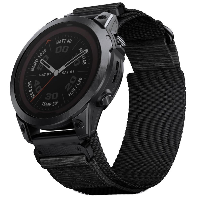 Abanen Rugged Nylon Quick Fit 22mm Watch Bands for Garmin Fenix 8 47mm / Fenix 7/6/5/ epix Pro 47mm, Adjustable Weave Ballistic Nylon Webbing Wrist Strap for Intinct 3 45mm (Black) - Image 3