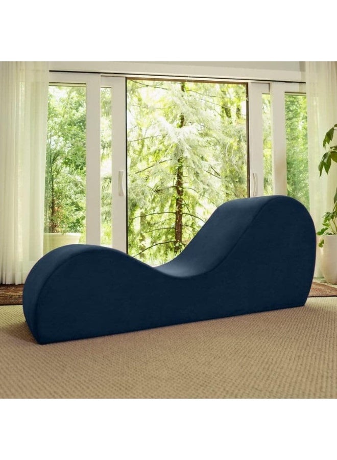Generic Stylish Velvet S-Shape Sofa Modern Yoga Chaise Lounge Comfort with Vintage Charm (Blue)  - Image 1