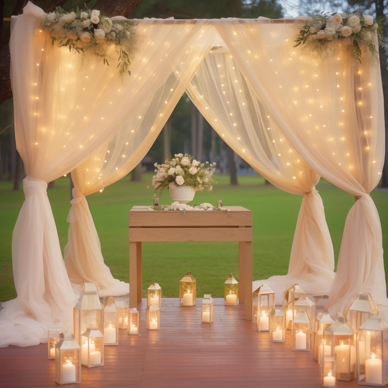 Shillance 10ft x 10ft Champagne Backdrop Curtain with Lights String for Parties, Sheer Wedding Photo Backdrops Drapes for Baby Shower Birthday Party Decorations Background for Photography - Image 3