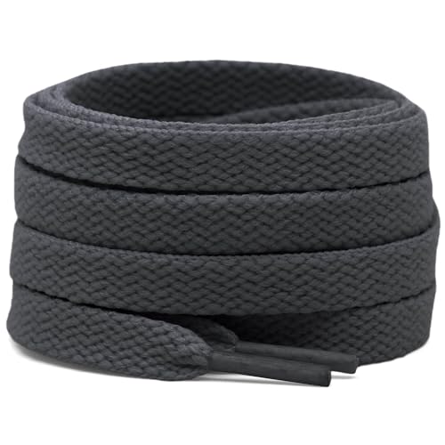 DELELE 2 Pair 55 inch Flat Shoe laces 5/16" Wide Shoelaces for Athletic Running Sneakers Shoes Boot Strings Dark Gray - Image 1