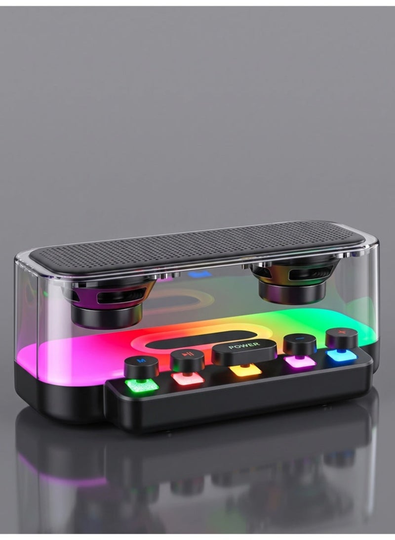 الآلة الصغيرة شفافة RGB ملونة التنفس ضوء بلوتوث 5.0 مكبر الصوت ، مزدوج السائق ستيريو محيط الصوت الصغير سطح المكتب الصوت اللاسلكي ، بطارية كبيرة قابلة لإعادة الشحن LED مكبر الصوت الألعاب للمكتب وغرفة النوم والألعاب والديكور الحزب الصغير - Image 1