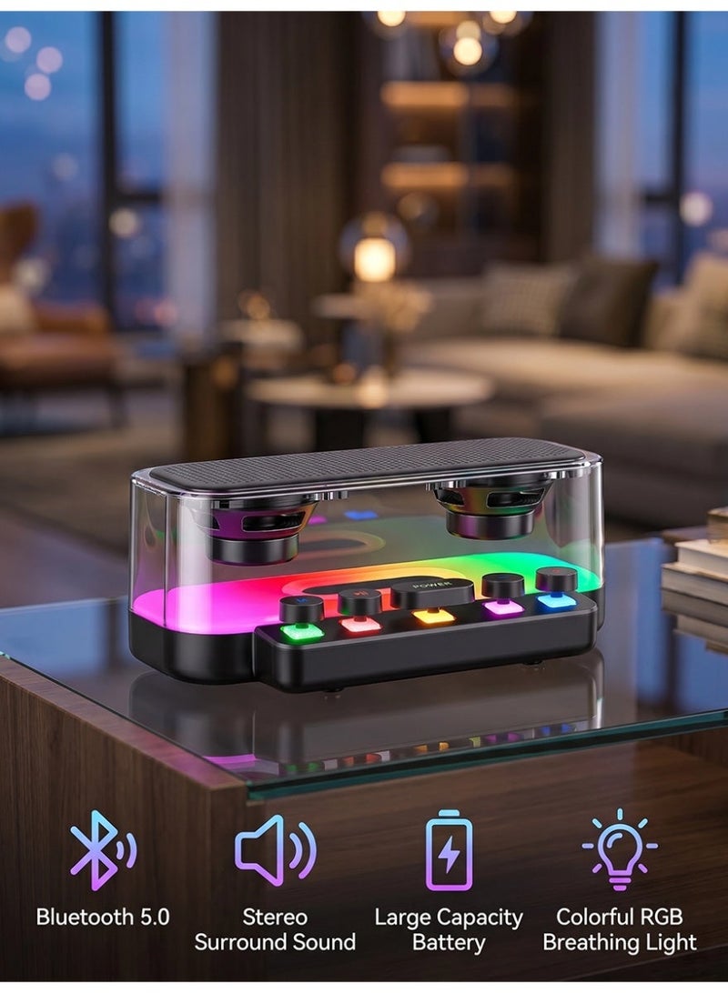 الآلة الصغيرة شفافة RGB ملونة التنفس ضوء بلوتوث 5.0 مكبر الصوت ، مزدوج السائق ستيريو محيط الصوت الصغير سطح المكتب الصوت اللاسلكي ، بطارية كبيرة قابلة لإعادة الشحن LED مكبر الصوت الألعاب للمكتب وغرفة النوم والألعاب والديكور الحزب الصغير - Image 2