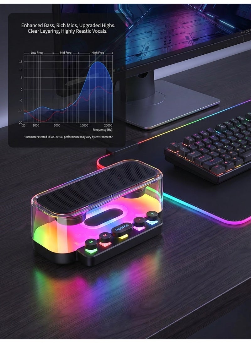 الآلة الصغيرة شفافة RGB ملونة التنفس ضوء بلوتوث 5.0 مكبر الصوت ، مزدوج السائق ستيريو محيط الصوت الصغير سطح المكتب الصوت اللاسلكي ، بطارية كبيرة قابلة لإعادة الشحن LED مكبر الصوت الألعاب للمكتب وغرفة النوم والألعاب والديكور الحزب الصغير - Image 3