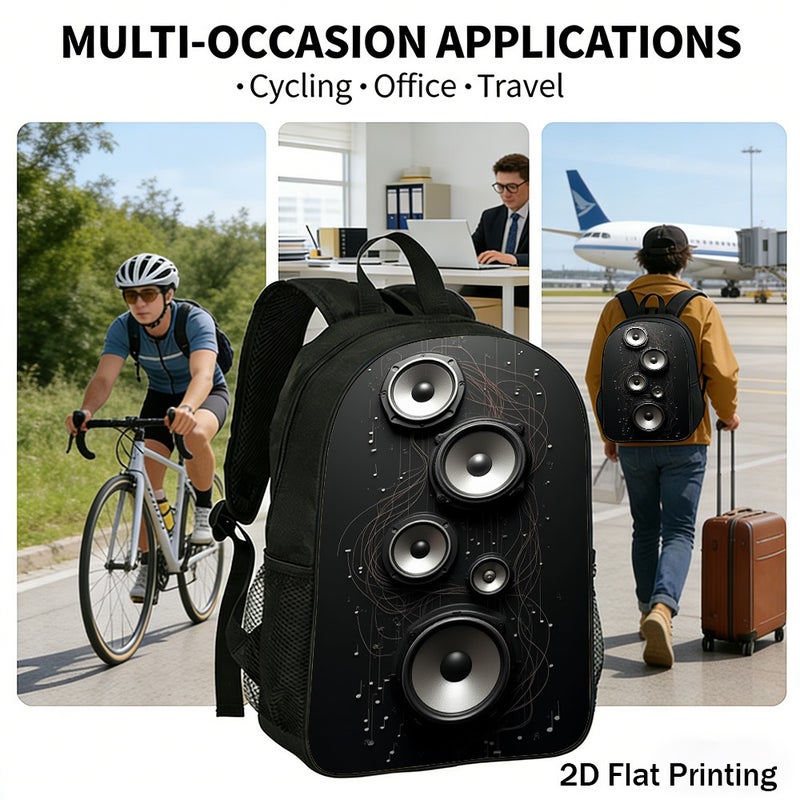 Fashion audio speakers musical notes Backpack Durable Large Capacity 2D Flat Print for gym travel outdoor activities for Unisex - Image 5
