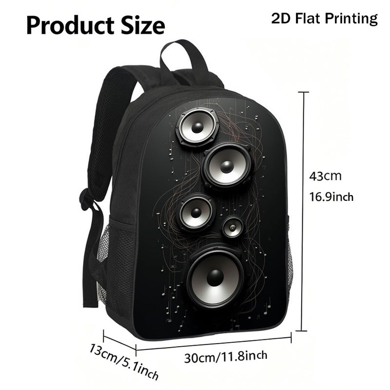 Fashion audio speakers musical notes Backpack Durable Large Capacity 2D Flat Print for gym travel outdoor activities for Unisex - Image 3