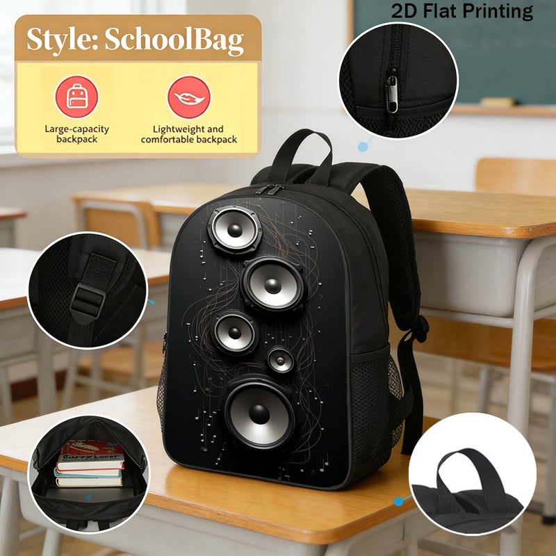 Fashion audio speakers musical notes Backpack Durable Large Capacity 2D Flat Print for gym travel outdoor activities for Unisex - Image 2