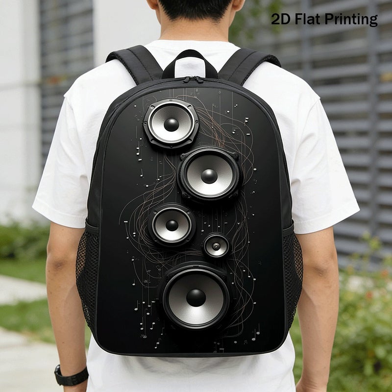 Fashion audio speakers musical notes Backpack Durable Large Capacity 2D Flat Print for gym travel outdoor activities for Unisex - Image 1