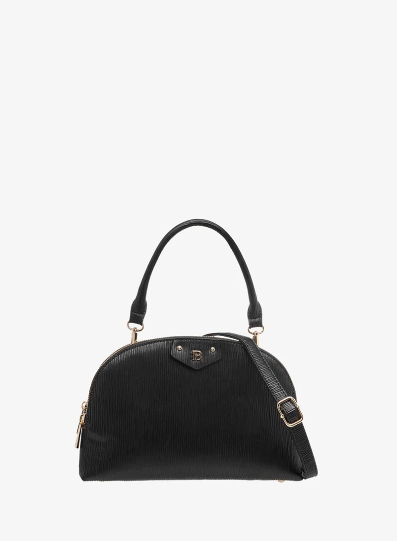 Women's Textured Dome Bag with Detachable Strap and Zip Closure