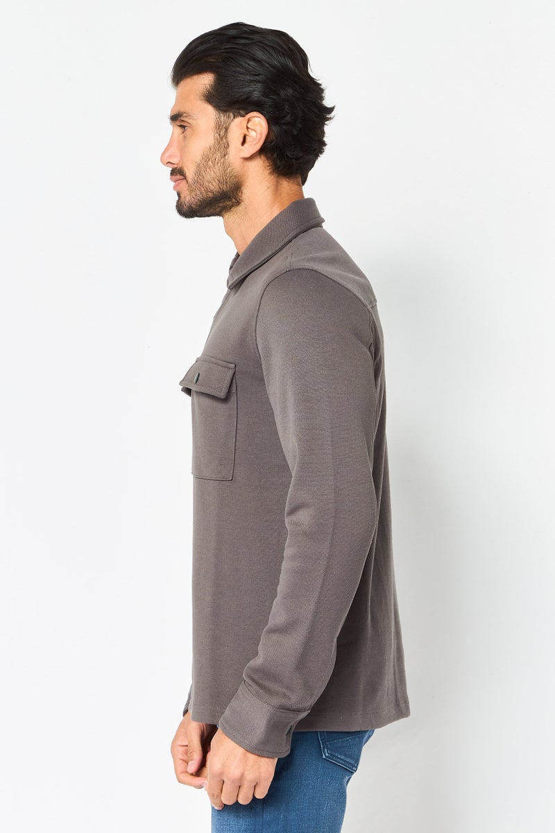 Selected Homme Men Regular Fit Long Sleeve Plain Casual Shirt, Grey - Image 3