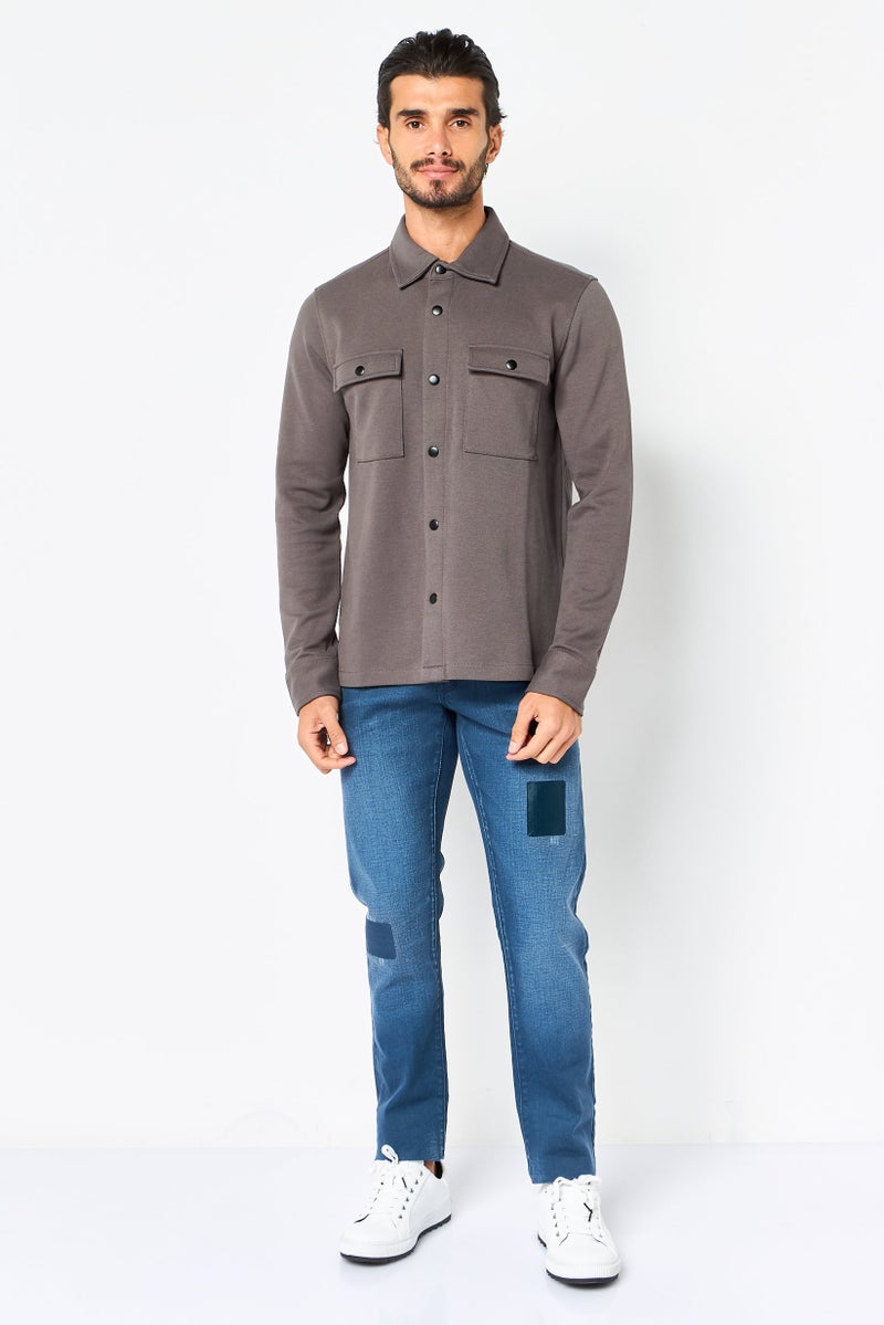 Selected Homme Men Regular Fit Long Sleeve Plain Casual Shirt, Grey - Image 2