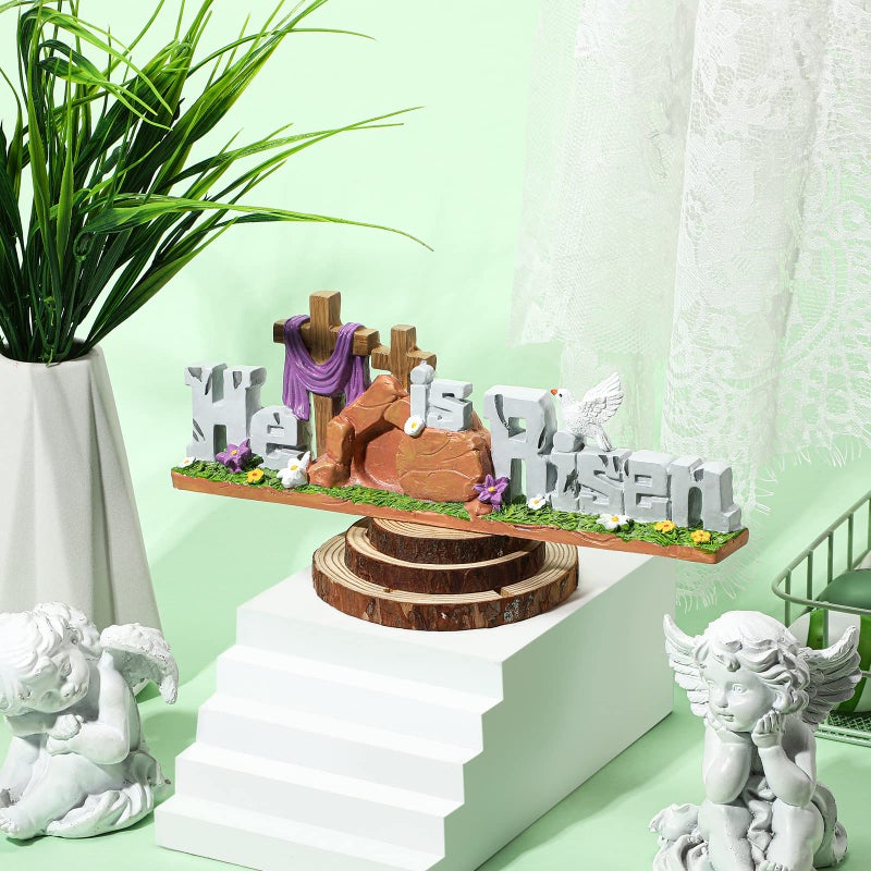 Fumete Easter Decorations He is Risen Decor Resin Religious Easter Decor Table Spring Figurines for Home Household and Office Table Decoration - Image 5