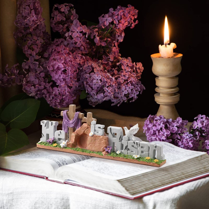 Fumete Easter Decorations He is Risen Decor Resin Religious Easter Decor Table Spring Figurines for Home Household and Office Table Decoration - Image 4