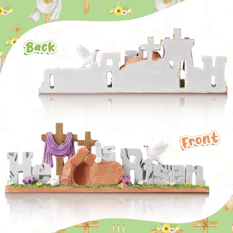 Fumete Easter Decorations He is Risen Decor Resin Religious Easter Decor Table Spring Figurines for Home Household and Office Table Decoration - Image 3