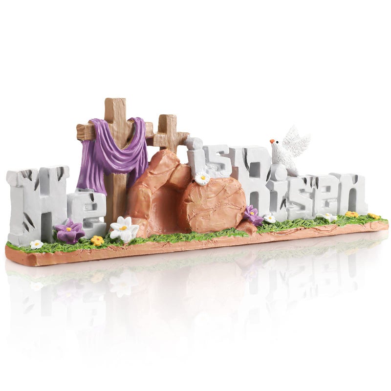 Fumete Easter Decorations He is Risen Decor Resin Religious Easter Decor Table Spring Figurines for Home Household and Office Table Decoration - Image 1